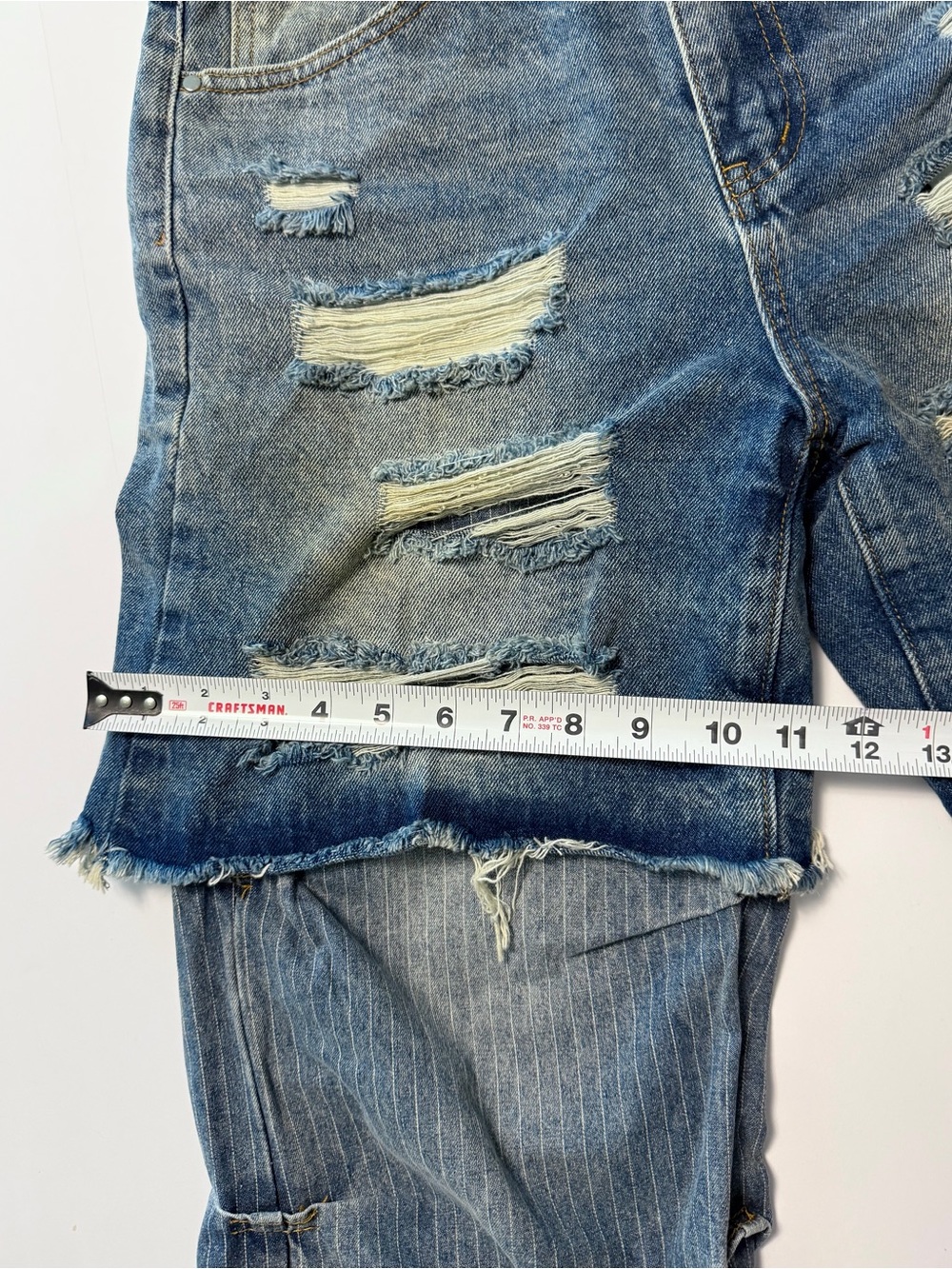 Aelfric Eden NWT size 30 distressed denim shorts over pinstripe flared pants - Picture 12 of 16